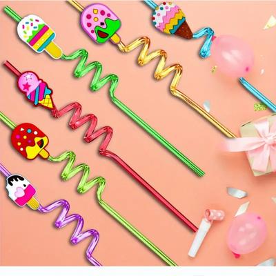 8pcs Cartoon Reusable Straws Eco-Friendly Drinking Straws Ice Cream-Shaped Straws  Summer