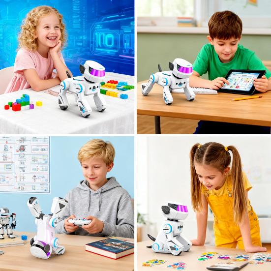 Cachorro Robô de Controle Remoto Brinquedo Programação Inteligente Interativo Cachorro Elétrico Crianças Pequenas 2.4GHz RC Caminhando Dançando Brinquedo Cachorrinho com Olhos LED