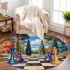 Schachbrett Landschaft Runder Teppich Flanell Fantasie Garten Schachfiguren König Dame Springer Dekorative Fußmatte Für Arbeitszimmer Bibliothek Spiel