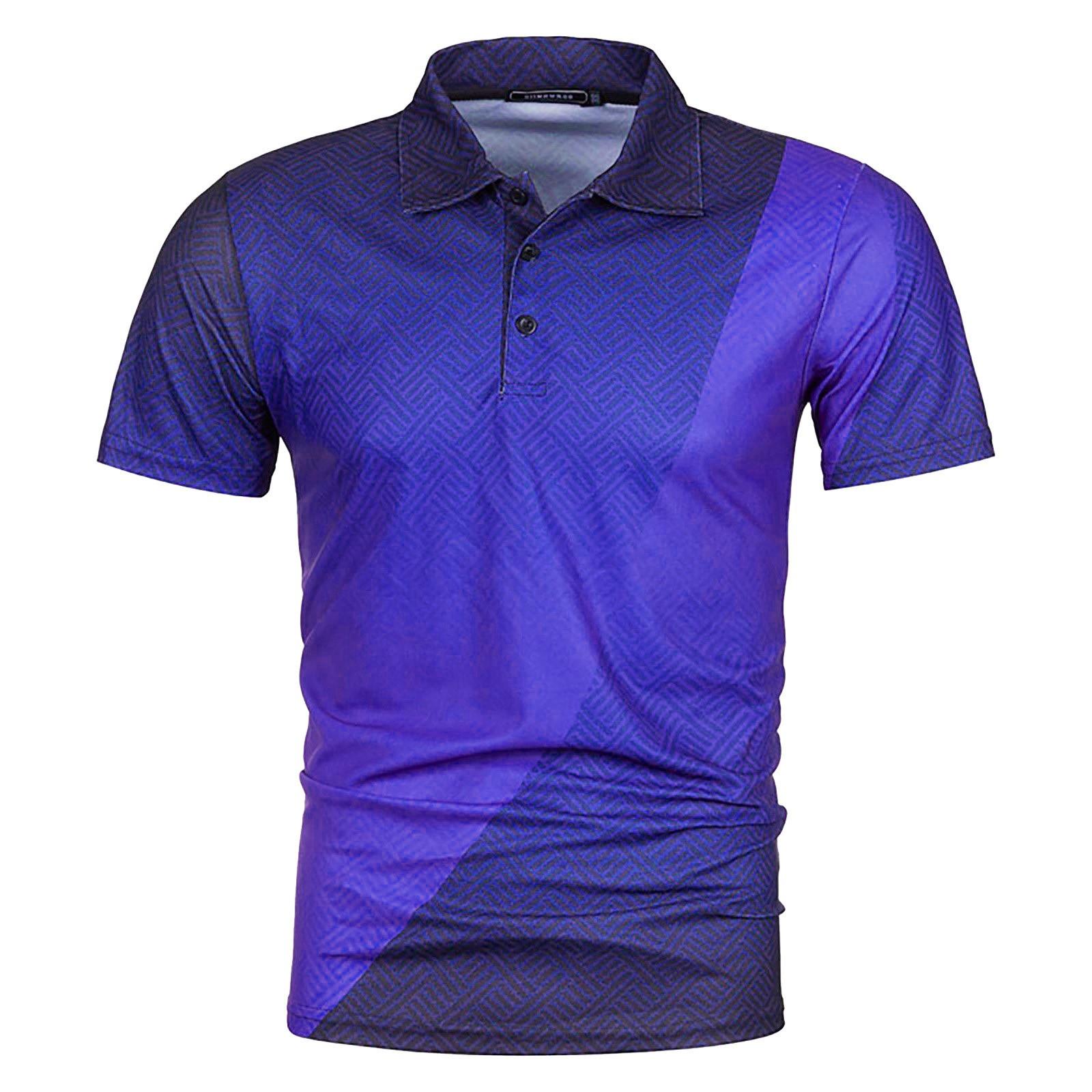 

New Men s Summer Fashion Casual 3D Printing Tops Shirt Lapel Casual Short Sleeve Top M Темно-синій