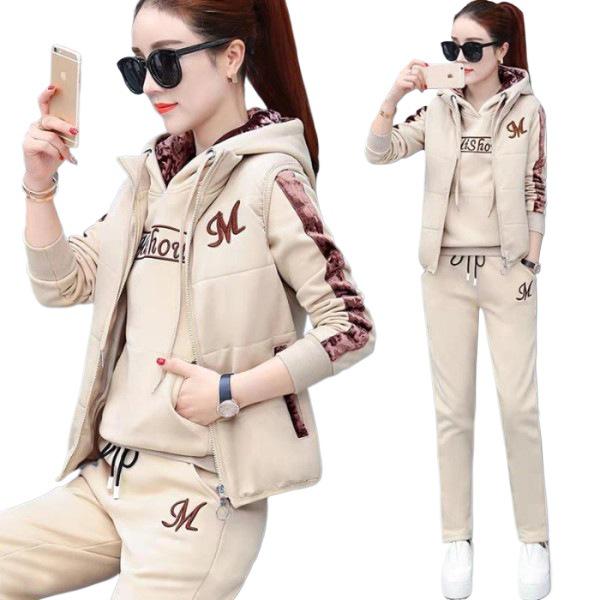 Women's Warm Plush Sportswear: Autumn/Winter Korean Style Hooded Three-Piece Fashion Suit