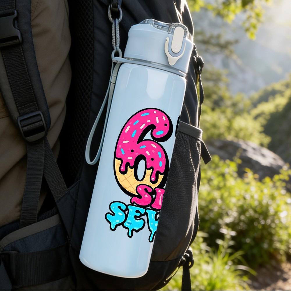 1PC Sixty Seven Number 750ml Color Plastic Sports Water Bottle Leakproof Flip Straw Lid Suitable for Sports Office Home Use