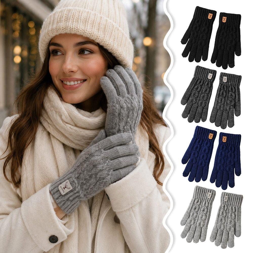 Thickened Winter Knitted Gloves Windproof Wool Gloves Fashion Touch Screen Gloves  for Men Women