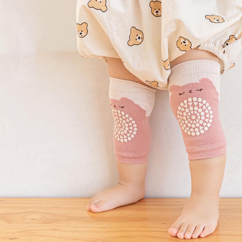 1 Pair Class A Xinjiang Combed Cotton Baby Crawling Knee Pads, Hollow Mesh Anti-Slip Silicone Dot Knee Leg Warmers for Toddler 0-5 Years Four Seasons