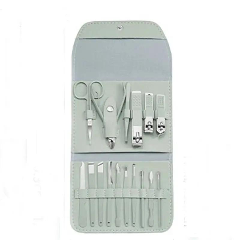 Stainless Steel Nail Clipper Set Grooming Tool Set With Portable Case Manicure Art Tool Green Nails Cut