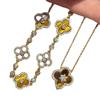 Elegant Diamond Tiger Eye Clover Jewelry Set: Necklace, Earrings & Bracelet – Luxurious, Versatile Fashion for Women