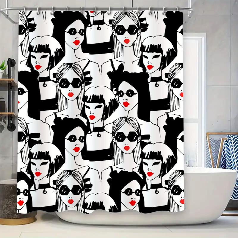 

Stylish Black White Women Fashion Pattern Shower Curtain For Bathroom Decor Unisex Waterproof Fabric Bath Mats With Hooks Set Be W60H190(CM)-1 Pcs