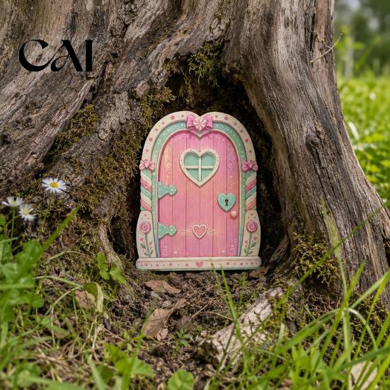 Durable Fairy Door for Garden Mini Wooden Door, 2D Flat Miniature Unique House Gate DIY Craft, Dollhouse Accessory, Wall Terrarium Decor Festive