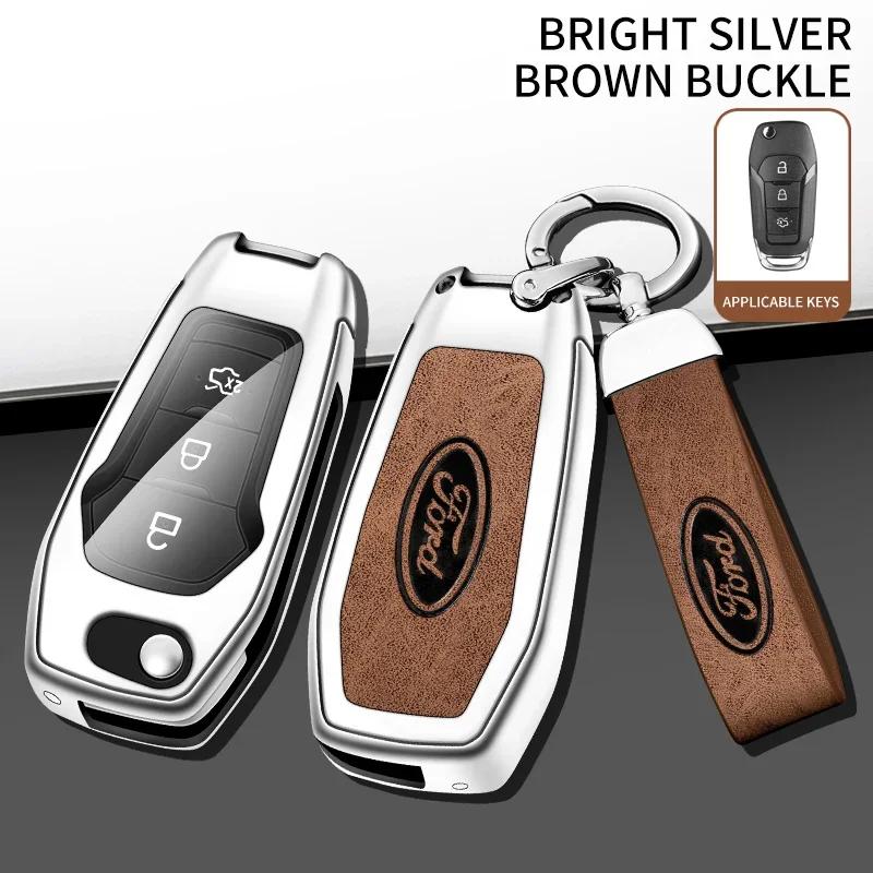 Car Sticker Hot For Ford New 3 Button Leather Car Remote Key Case Cover Shell Protection Bag For Ford Figo Mondeo 5 Ecosport Pum