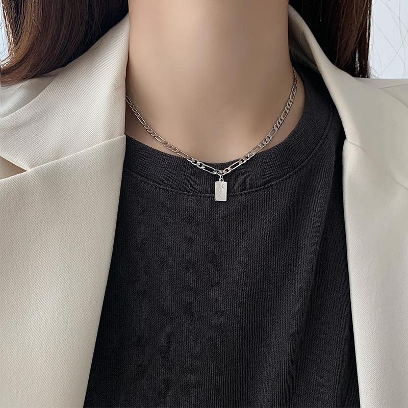Square Card Chain Lucky Letter Necklace Female Retro Female Trendy Temperament Cold Style Collarbone Chain