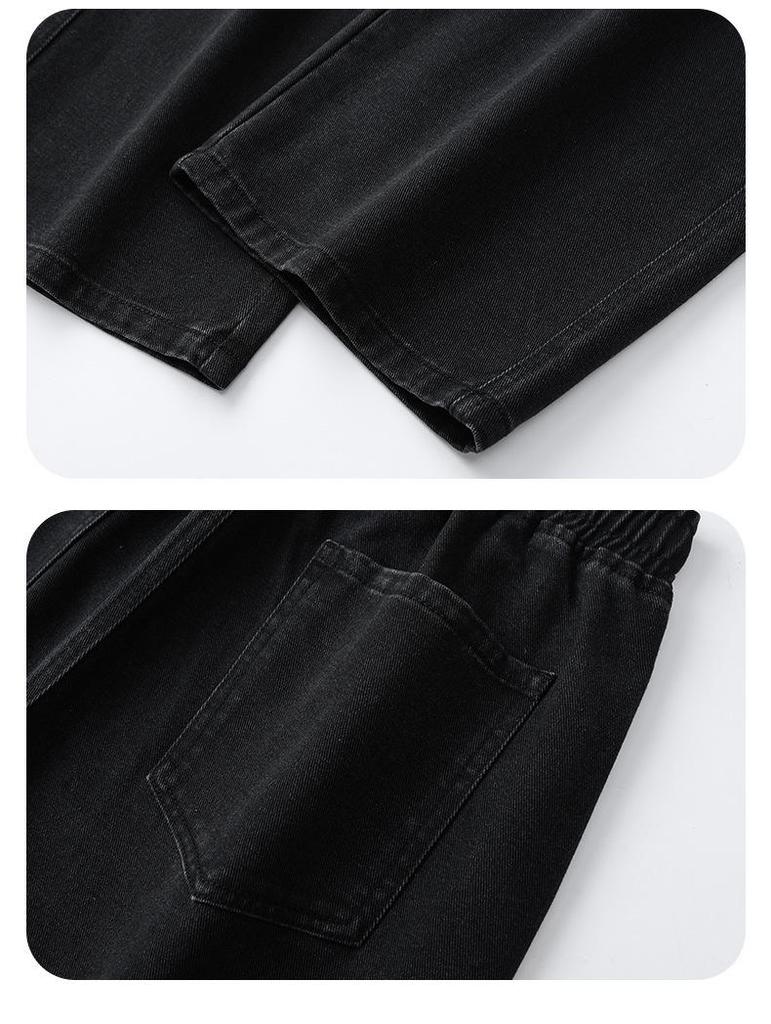 Herren Japanischer Stil Helle Farbe Weite Beine Kordelzug Jeans mit Elastischem Bund, Lockere Gerade Passform, Bodenlang Lässige Trendige Hose