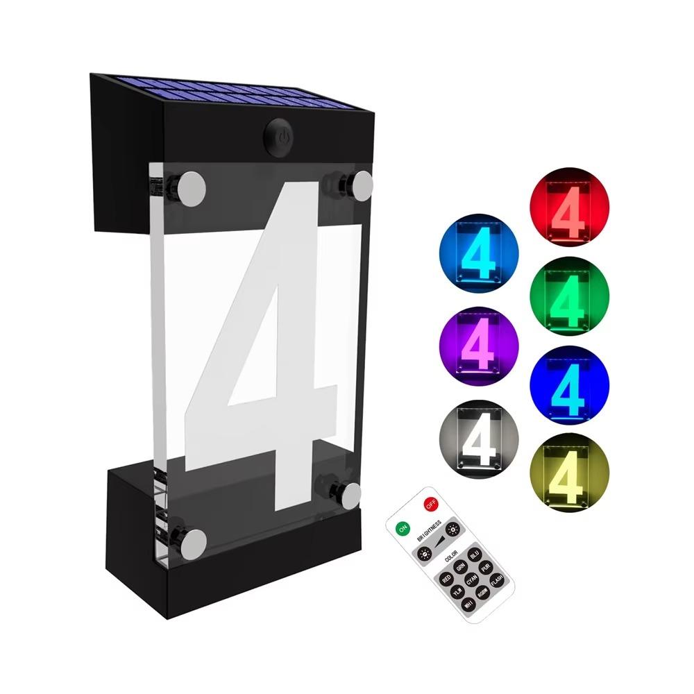 3D Acrylic Solar Powered House Number Sign Outdoor Address Plaque Lamp Home Driveway