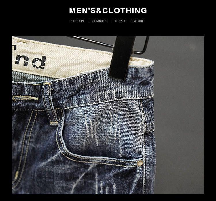 Men's Retro Japanese Style Ripped Denim Shorts - Summer Trend Straight Casual Mid-Length Pants