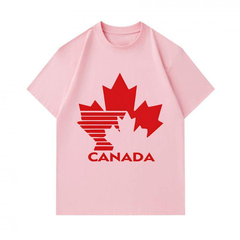 Men's 100% Cotton Crew Neck Short Sleeve T-Shirt, Fashion Canada Maple Leaf Striped Printed Casual Breathable Soft Tees for Daily Street Wear