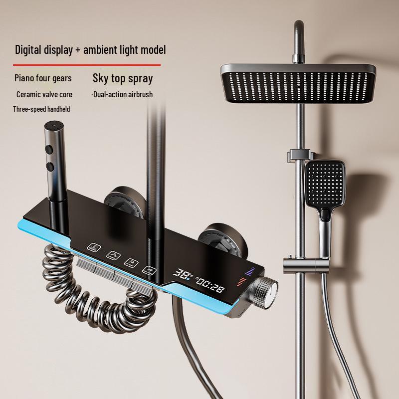 Zestaw prysznicowy z funkcją zwiększania ciśnienia w kolorze gunmetal z wyświetlaczem cyfrowym