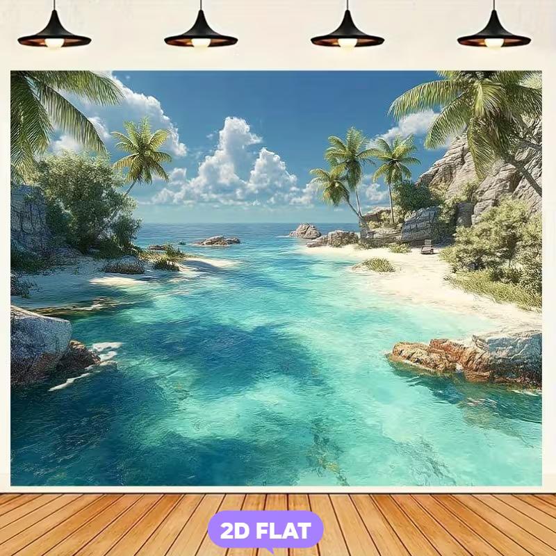 2D White Sand Seaside Blue Sky White Cloud Coastal Vacation Photography Backdrop 47.2x31.5inch/120*80cm
