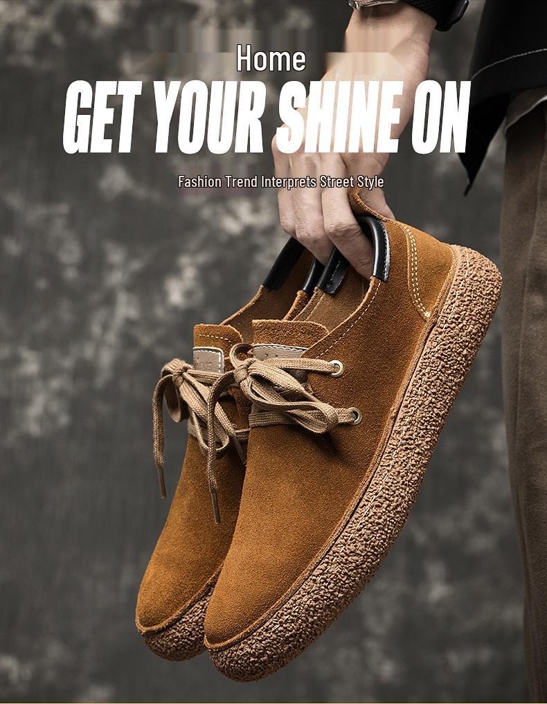 Men's European Suede Lace-Up Casual Shoes with Thick Rubber Soles - New Trendy Style