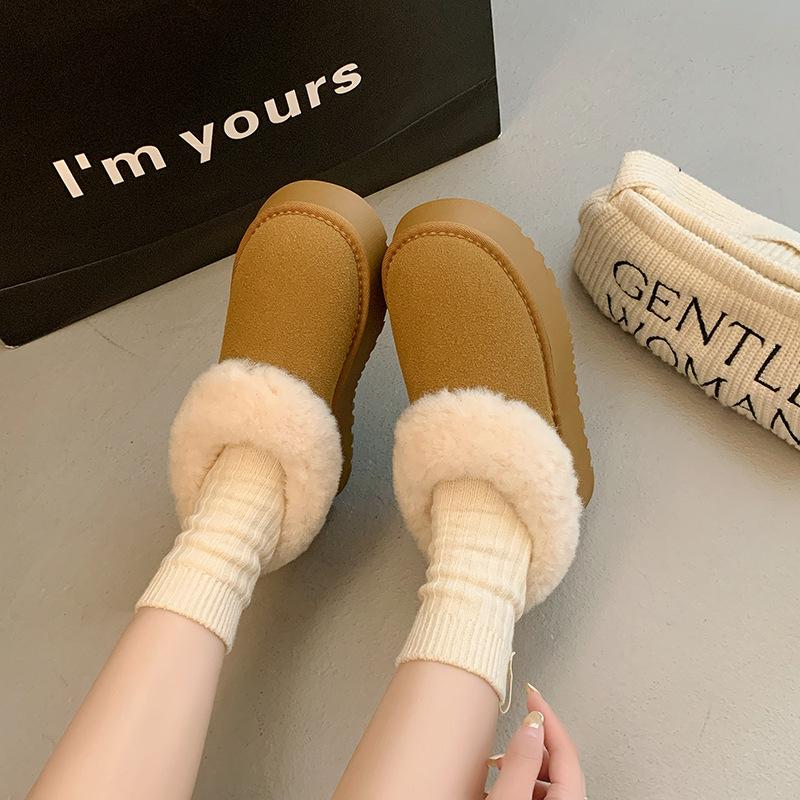 Women's Plush Mouth Large Size Thick Bottom Heightening Winter Warm Fur One Snow Boots Padded Lined Ankle Boots Non-slip Hiking Sneakers Cotton Boots