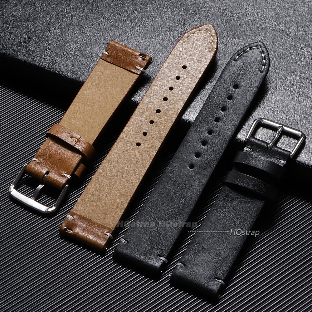 Cowhide Watch Strap Bracelet Vintage Genuine Leather 18mm 20mm 22mm 24mm Watchband Women Men Sport Quick Release Wristband
