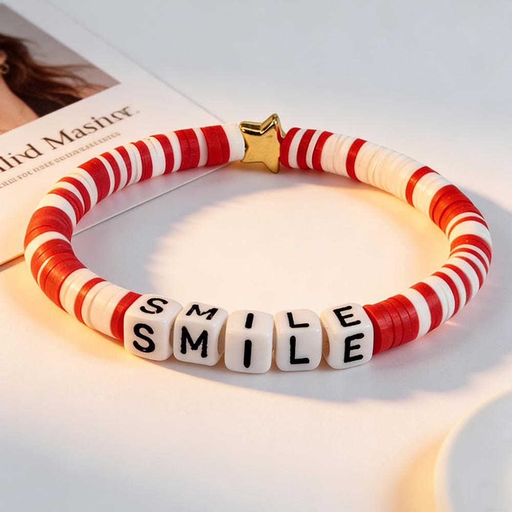Trendy Teen DIY Friendship Bracelet: Colorful Adjustable Polymer Clay with Sweet Letter Charms