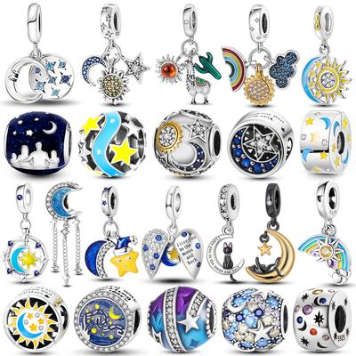 Starry Collection Charms Beads 925 Silver Sun Stars Moon Dangle Pendants Fit Original Jewelry Bracelet Necklace