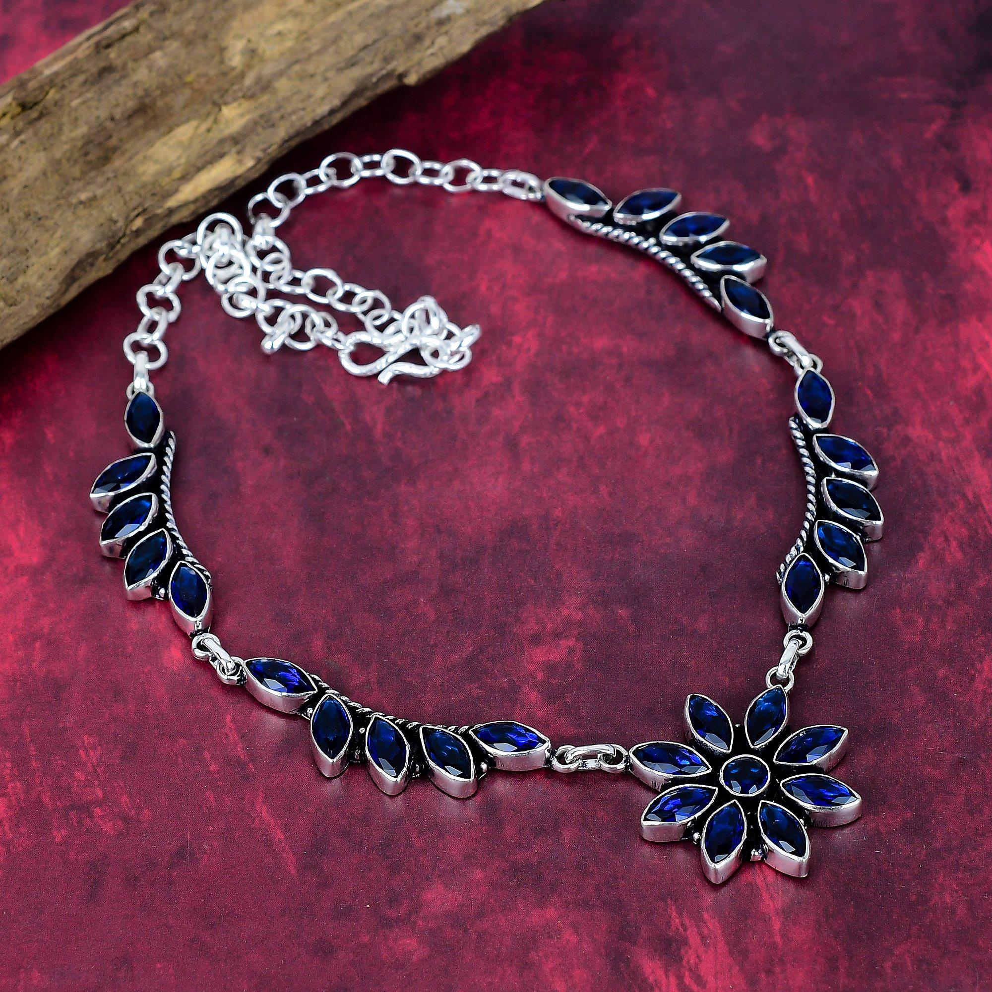 

Ожерелье из цельного стерлингового серебра 925 пробы с синим сапфиром, Ювелирные изделия ручной работы с драгоценными камнями, Подарки для жены, Совершенно новое ожерелье