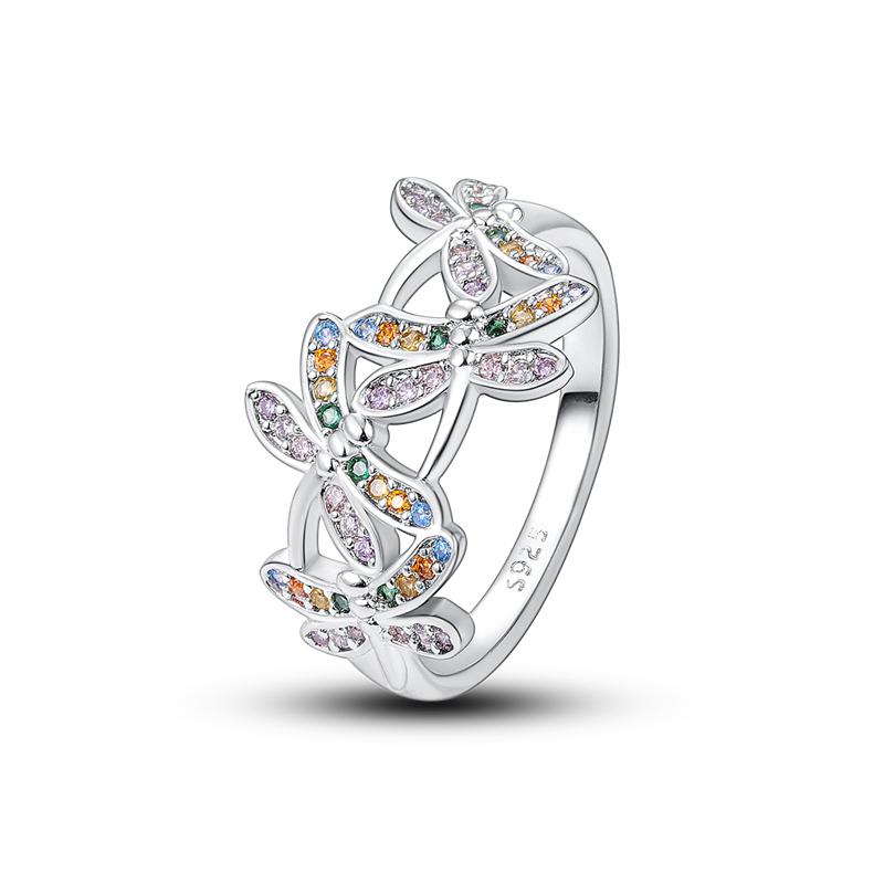 925 Silver Butterfly Dragonfly Insect Closed Ring For Women Valentine's Birthday Gifts DIY Wedding Jewelry Accessory