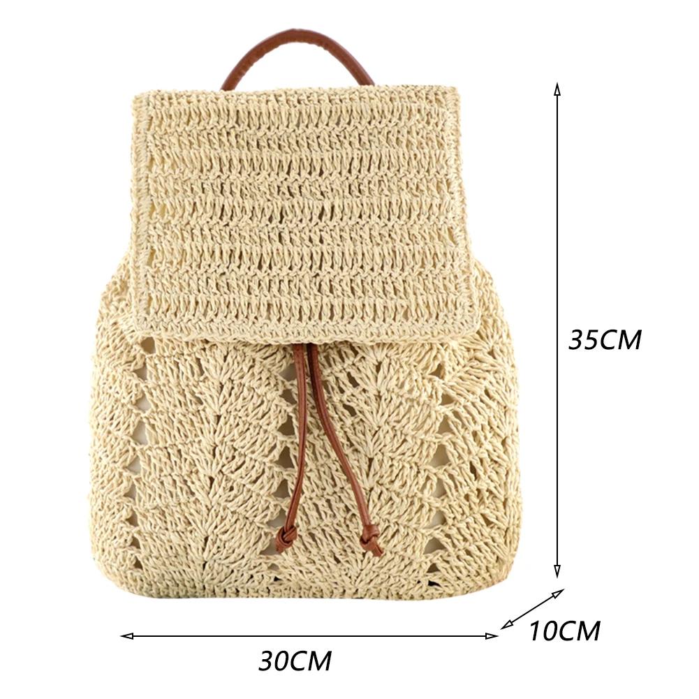 Ladies Beach Bag Summer Handmade Woven Handbags Bohemian Straw Weaving Backpacks Women Fashion Rucksack Large Capaacity Knapsack