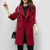Women's Long-length Autumn Coat, Double-breasted, Long Sleeves, Solid Color