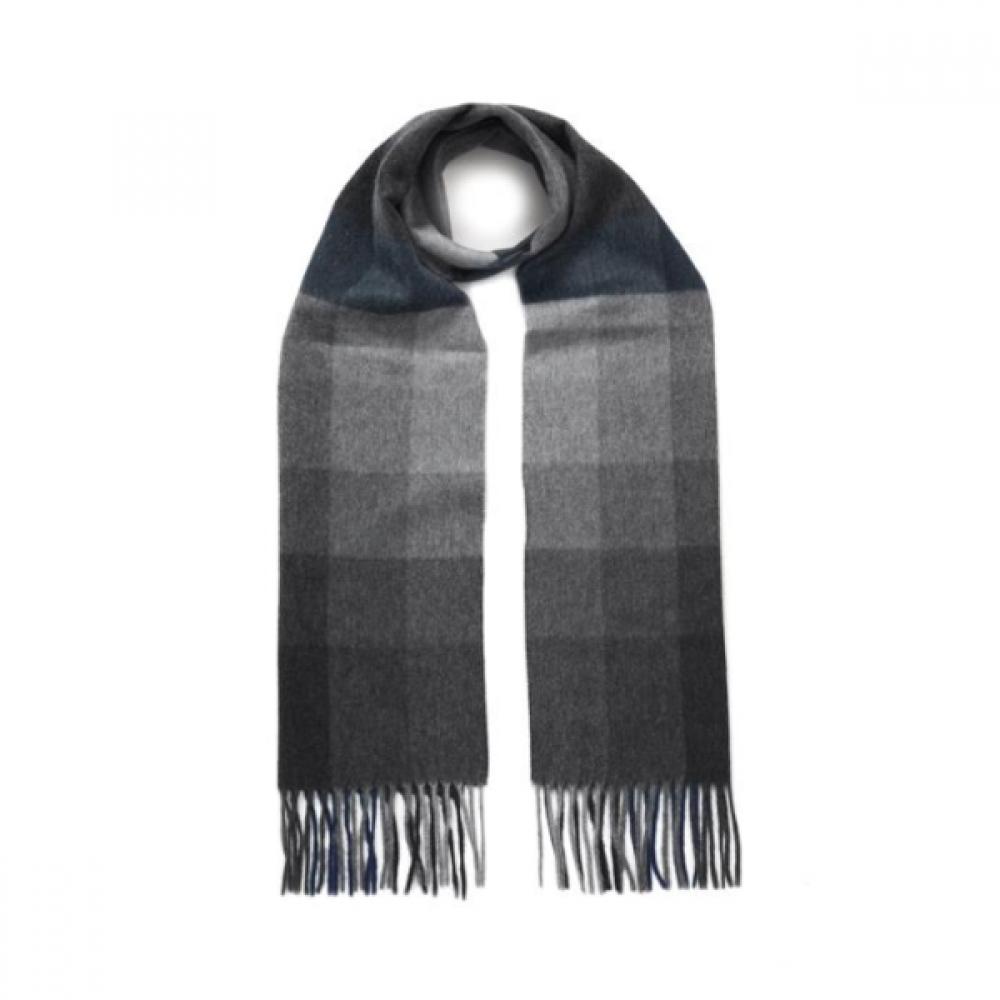 Daks Cashmere Block Check Shawl Scarf Navy Dbmu9f703n2