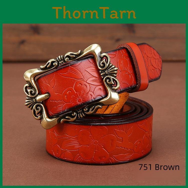 Genuine Leather Wide Belt For Women With Vintage Embossed Design For Casual And Office Wear