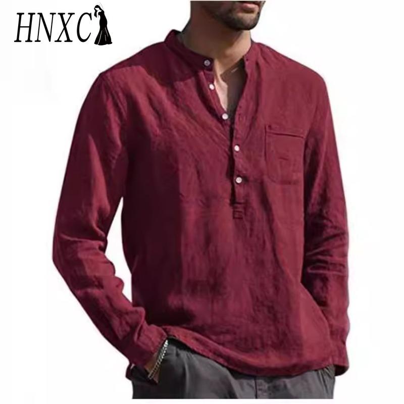 

HNXC Хлопковая футболка с длинным рукавом Мужская модная свободная рубашка с принтом Сострадательная XXXXXL бордовый