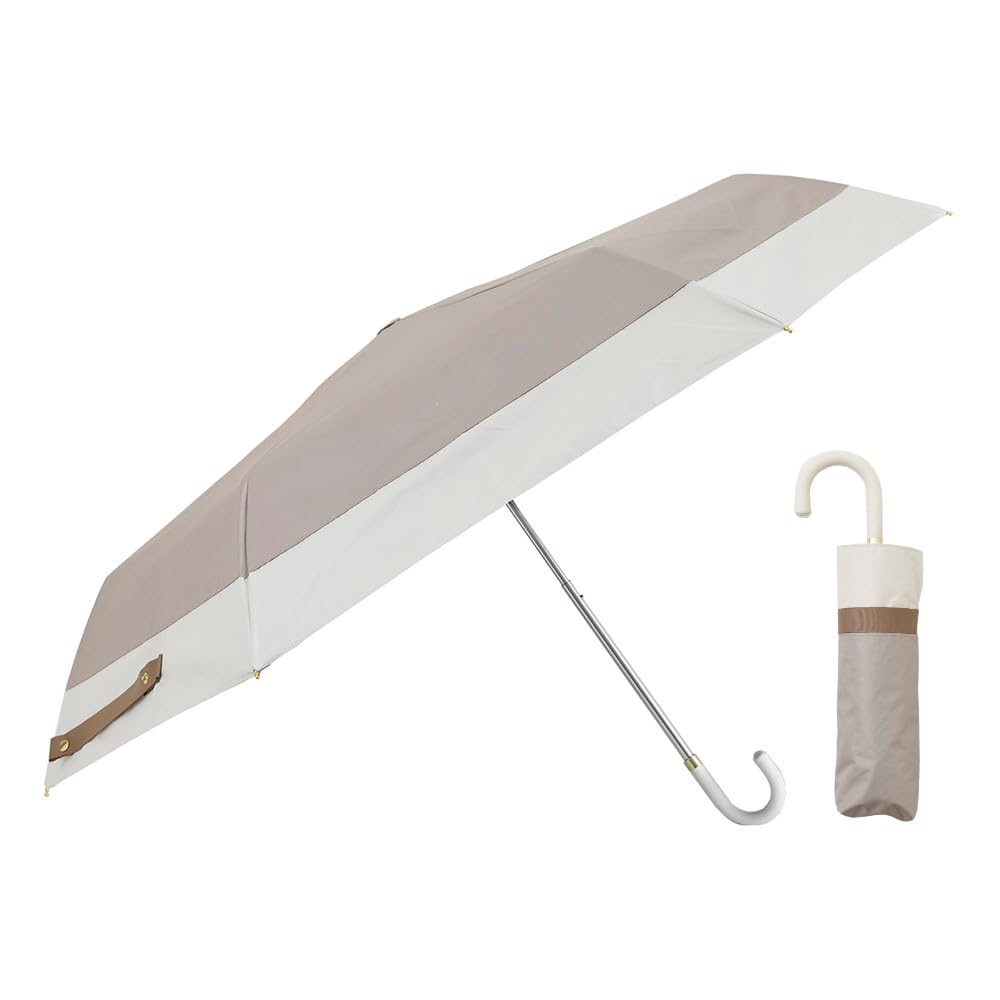 Ogawa Folding UV Perfect Gift for or any other special LINEDROPS 57408 Women's Parasol, 99.9% Protection, White/Greige, Water-Repellent, Stylish,