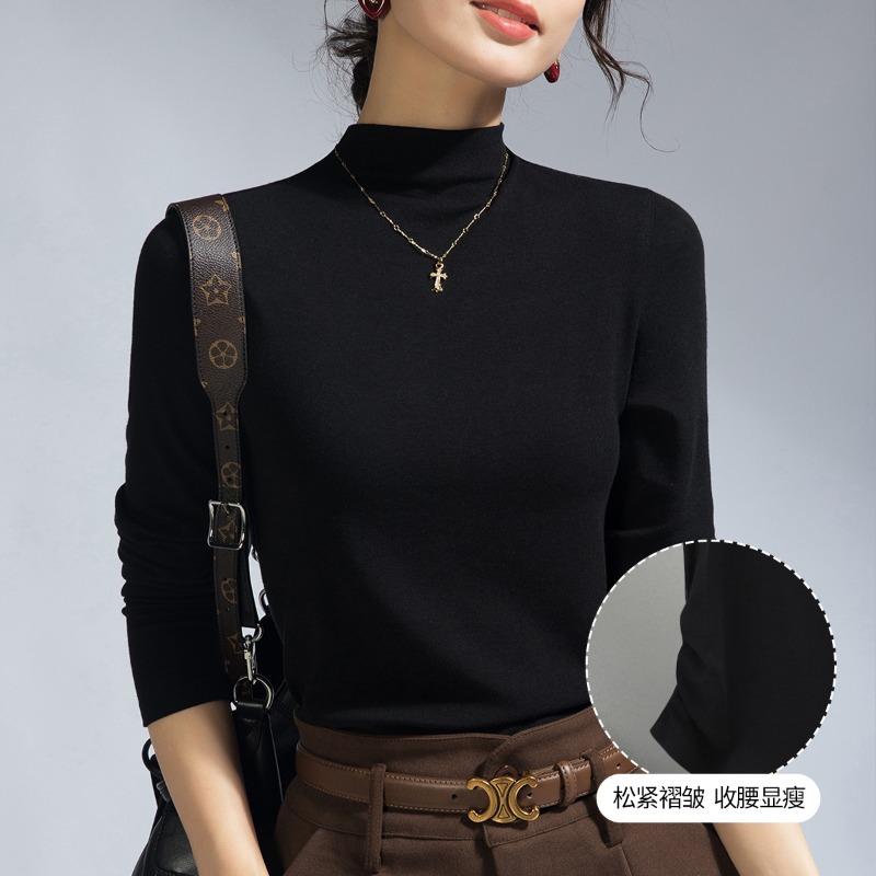 Summer Women's New Worsted Merino Wool Semi-turtleneck Knitted Sweater/long-sleeved T-shirt Women's Machine Washable