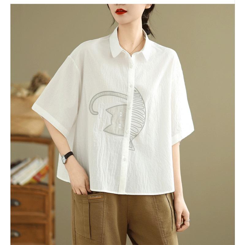 DIMANAF 2026 Women Plus Size New Summer Blouse Shirt Short Sleeve Casual Loose Lady Tops Shirts Cotton Button