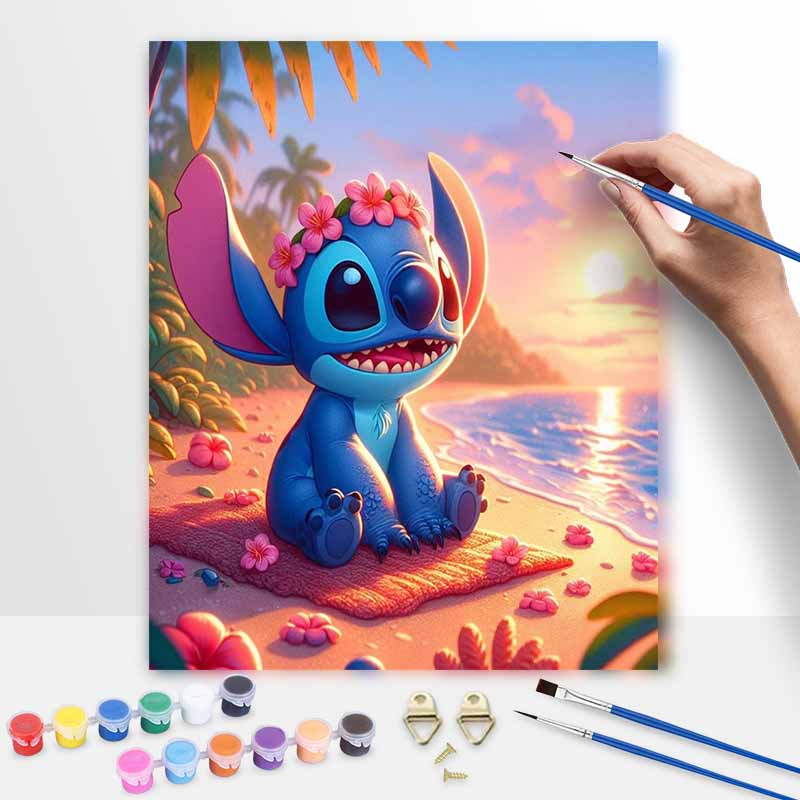 Disney Oil Paint Art Painting Kit Stitch Beach Sunset Home Wall Decor Painting Dots 20x30cm