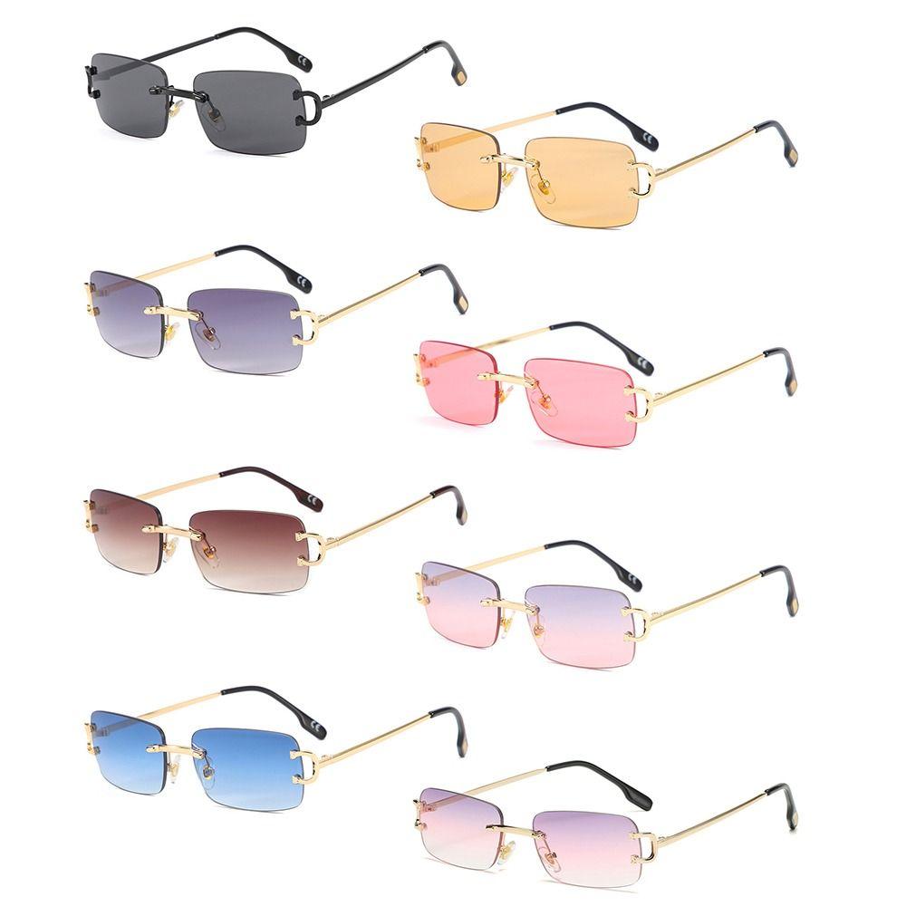 Fashion Vintage Small Metal Sunglasses Retro UV400 Rectangle Frame Rimless Sun Glasses for Women Men