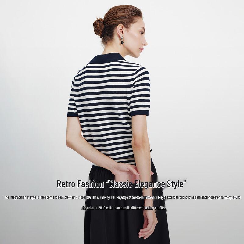 Navigare Women's Striped Short Sleeve Polo Knit Shirt