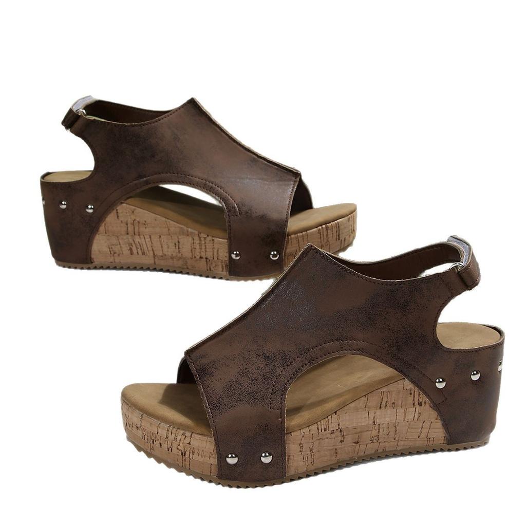 Klettverschluss Keilabsatz Plateau Strandsandalen Übergröße Fischmaul Damenschuhe Neue Mode Sandalen