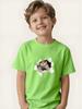Boy's Simulated Cat Print Round Neck Short-sleeved Children's Summer Skin-friendly