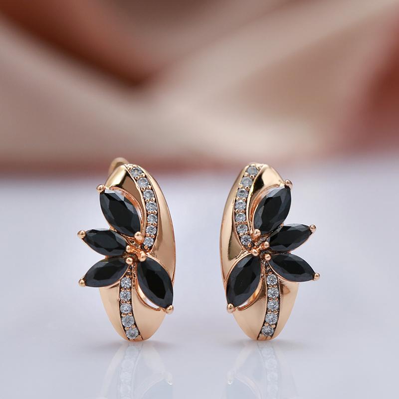 New Luxury  Rose Gold Drop Earrings For Women Black Wiht White Natural Zircon Fashion Earrings Vintage Wedding Jewelry