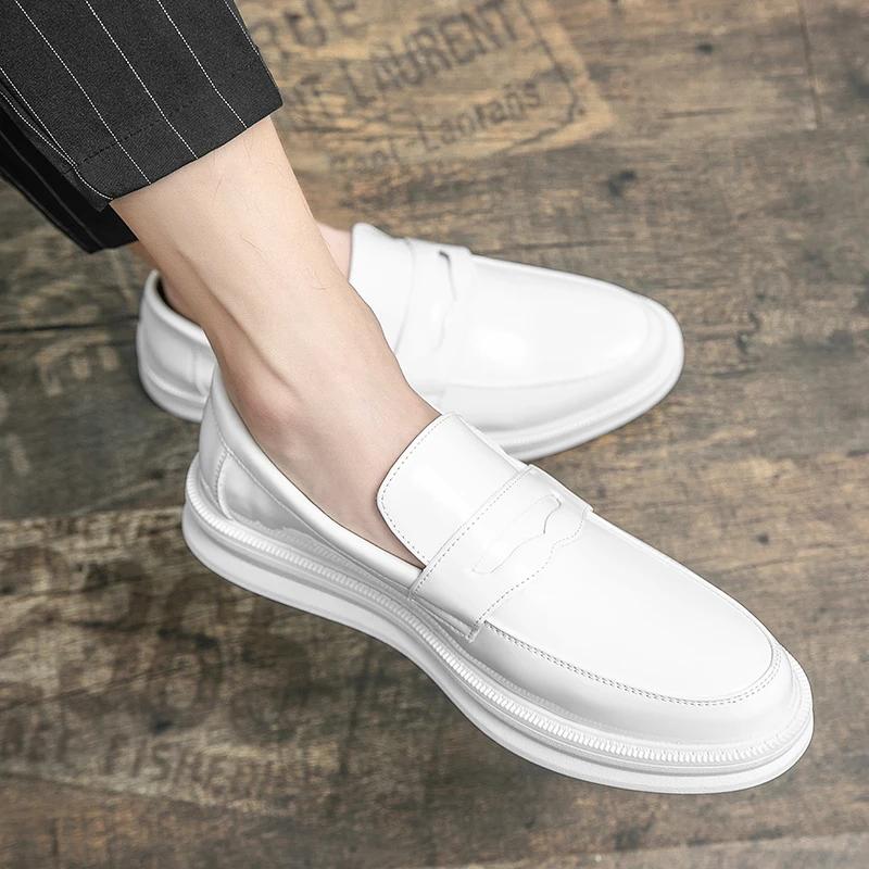 Trendy Designer Style Comfortable Shoes Luxury Brand Low Heeled White Loafers Leather Leisure Fashionable Nightclub Music Shoes