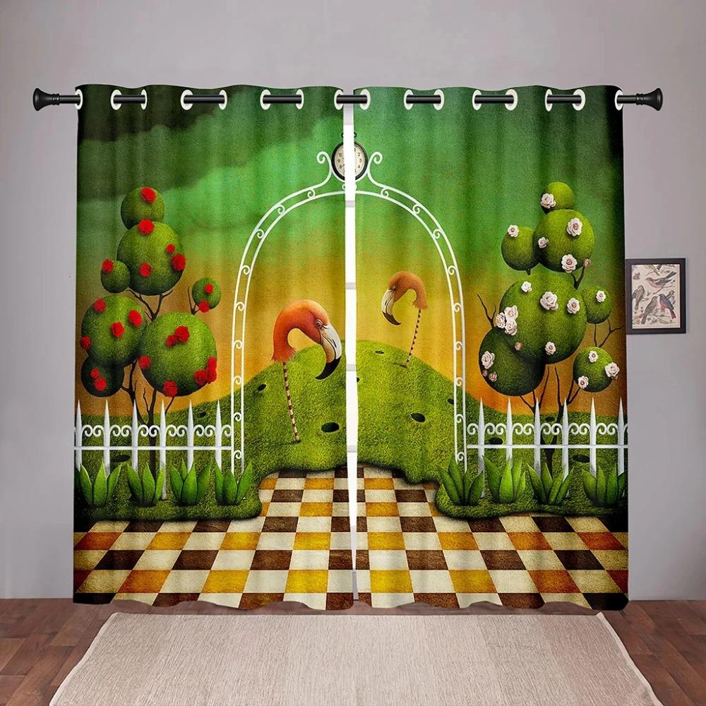 Verdunkelungsvorhänge mit Fantasiewelt, Tieren, lustig, abstrakt, für Schlafzimmer, Wohnzimmer, Badezimmer, Küche, hohe Schattierung, neues Muster