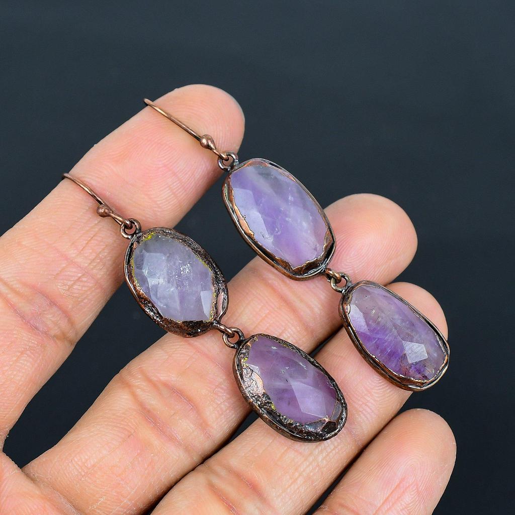 Amethyst Ohrringe Edelsteinschmuck, Kupfer Elektrogeformte Ohrringe, Geschenk für Frauen Handgefertigte Ohrringe