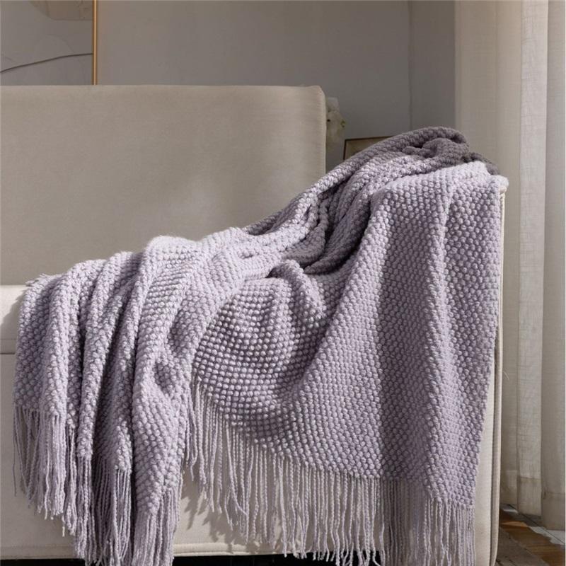 Chunky Knit Tassel Throw Blanket Solid Color Textured Knitted Blanket For Sofa Bed Home Decor