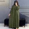 Women Casual Stand Collar Solid Color Long Sleeve Dress