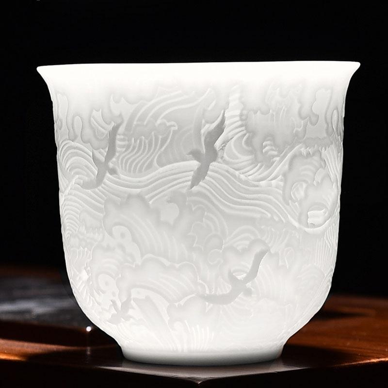 Vintage White Portable Ceramic Teacup, Chinese Carving, Carved Tea Cup, Kung Fu, Da Hong Kong, Oolong Teaware Set,160ml, 220ml