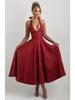 2026 Women's Exquisite Jacquard Halter Deep V High Waist A-line Dress