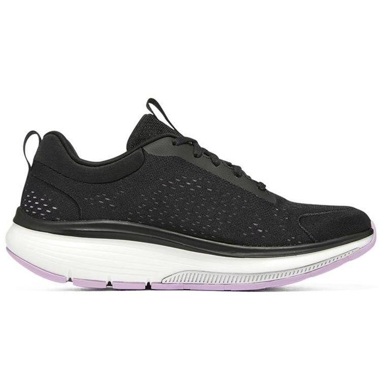 Skechers Go Walk Workout Walker Calorie Fabric Mesh Round Toe Lace-Up Low-Top Casual Shoes Women Sneakers Black Purple 124933-BKLV