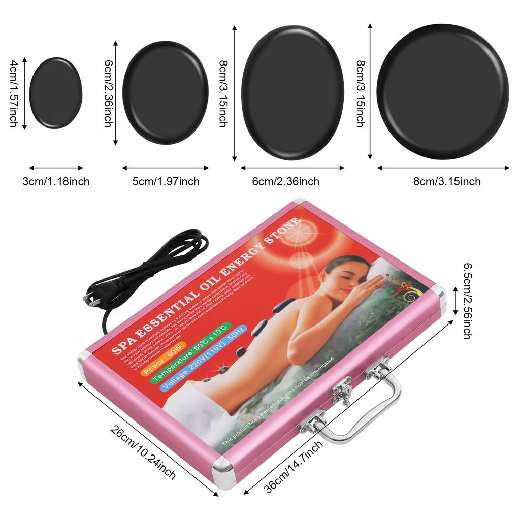 20PCS Portable Massage Stones, Basalt Hot Stones Heater Kit Body Relax Heat Rocks Stone Massage with Heater Box for Body Massage
